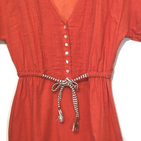 J Crew V Neck Short Sleeve Mini Dress Red Orange Tie Waist Casual Summer Size 2 - Picture 5 of 12